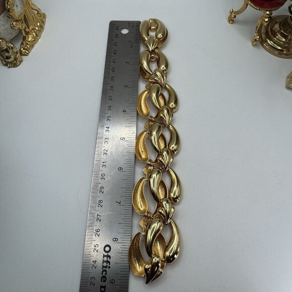 Wide Chunk Gold Tone Articulated Link Collar Necklace Vintage Jewelry - Picture 4 of 7